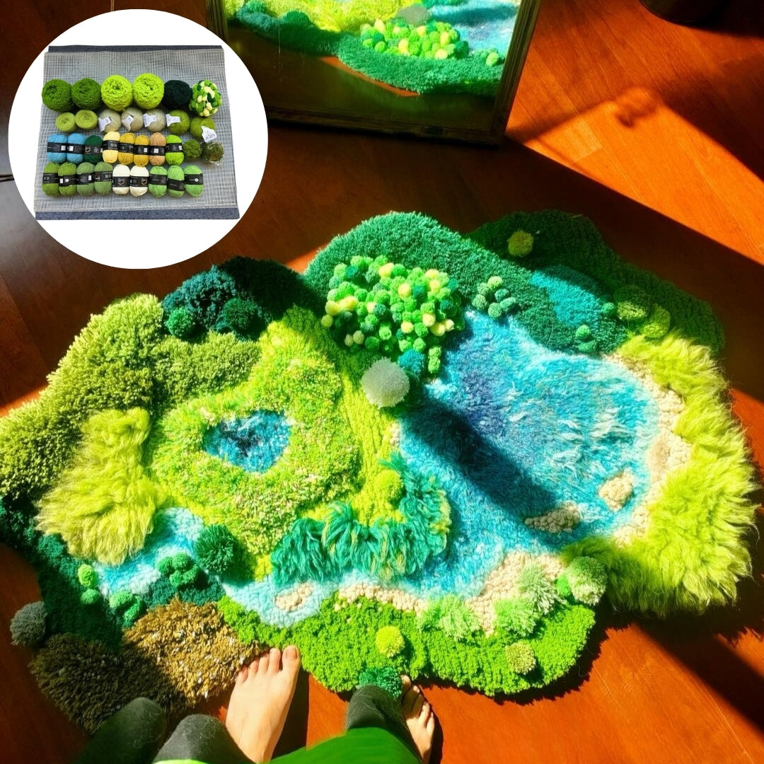 Salt Lake Moss Carpet, Latch Hook Kit, Beginner DIY Project with Tutorials