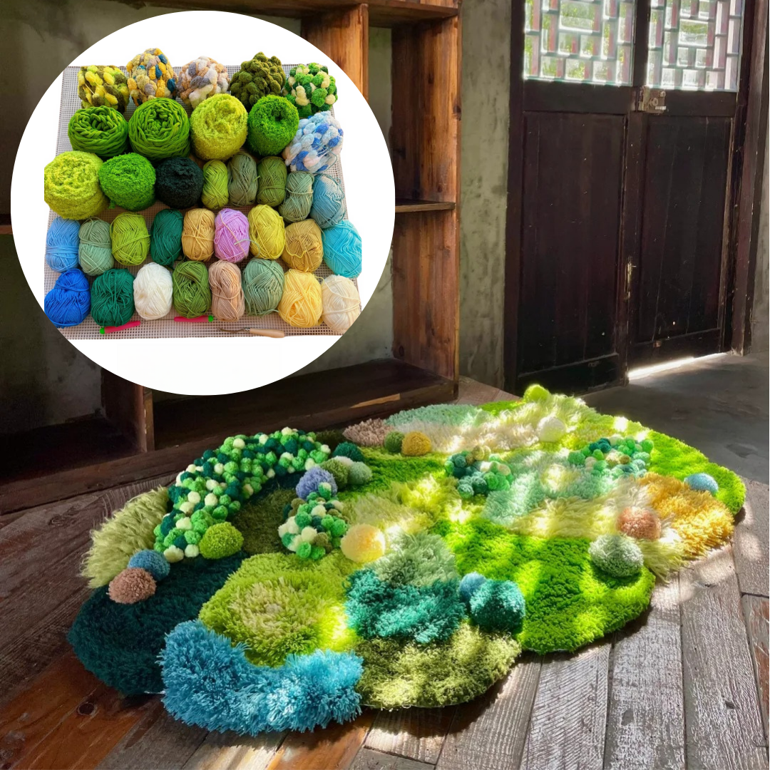 Spring Moss Carpet, Latch Hook Kit, Beginner DIY Project with Tutorials