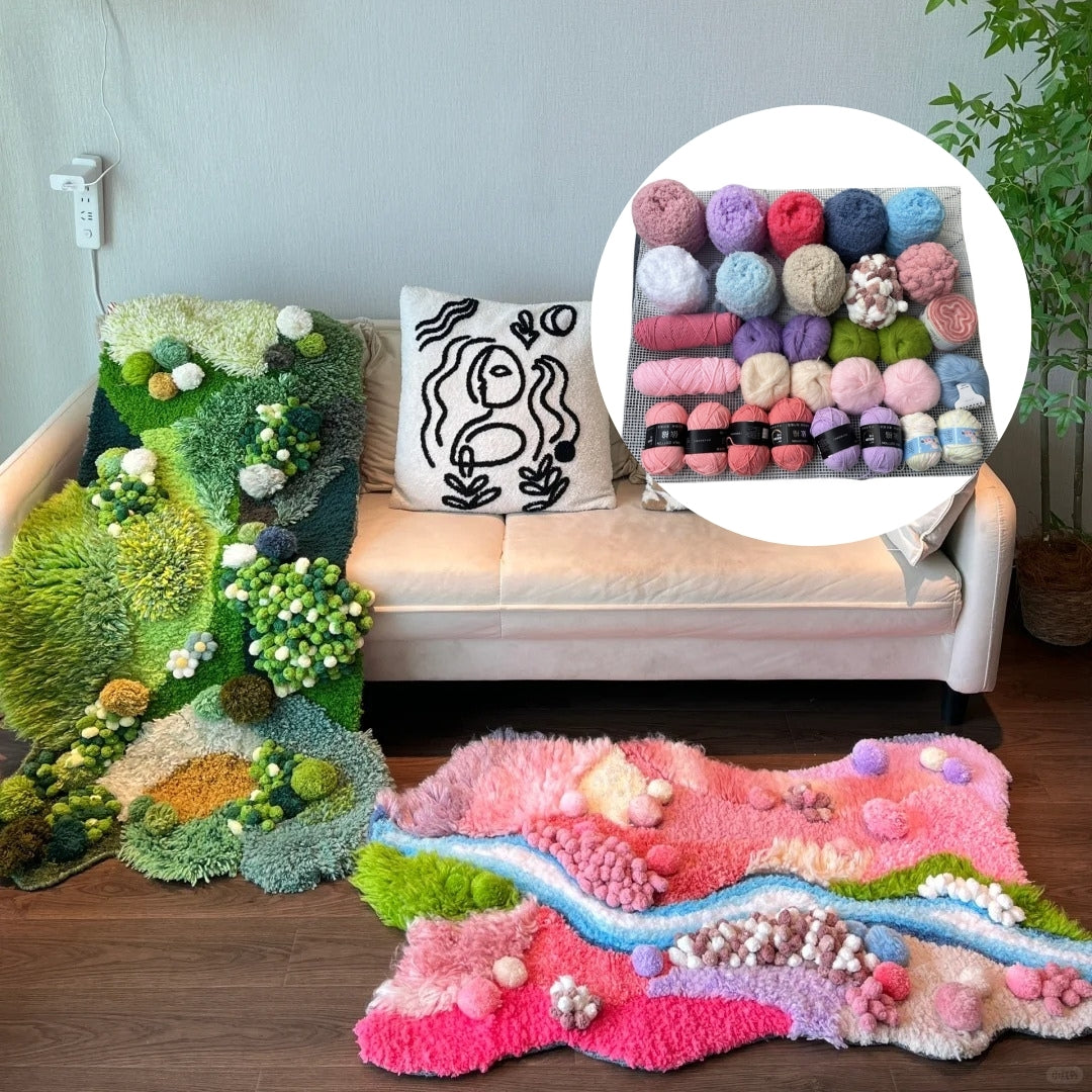 Pink Moss Carpet, Latch Hook Kit, Beginner DIY Project with Tutorials