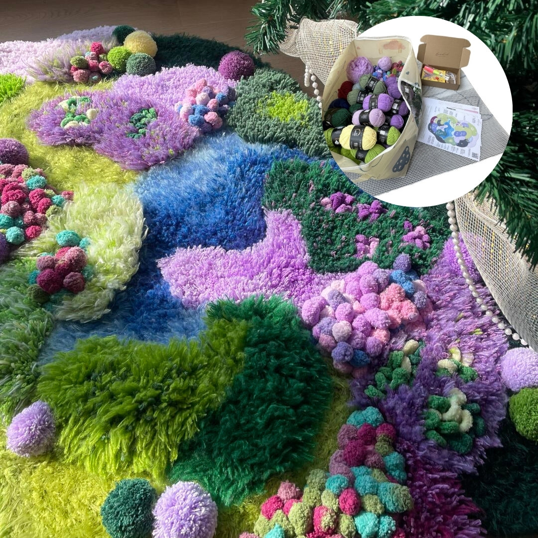 Lavender Moss Carpet, Latch Hook Kit, Beginner DIY Project with Tutorials