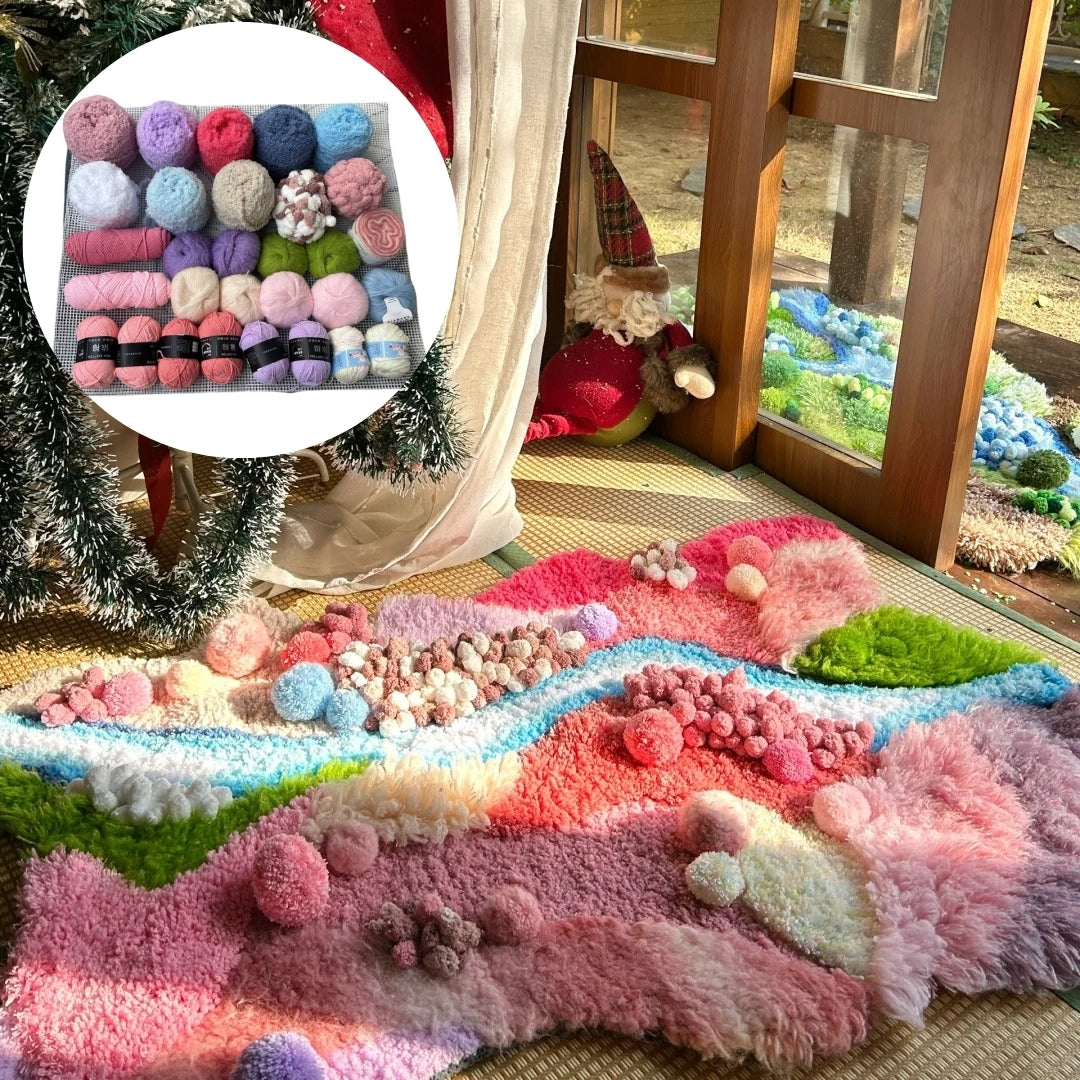 Pink Moss Carpet, Latch Hook Kit, Beginner DIY Project with Tutorials