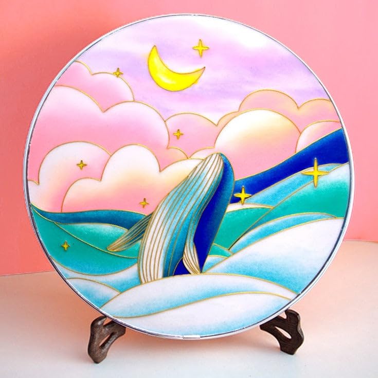 Dreamy Whale, DIY Cloisonne Filigree Enamel Painting Kit, with Tutorial& All Tools