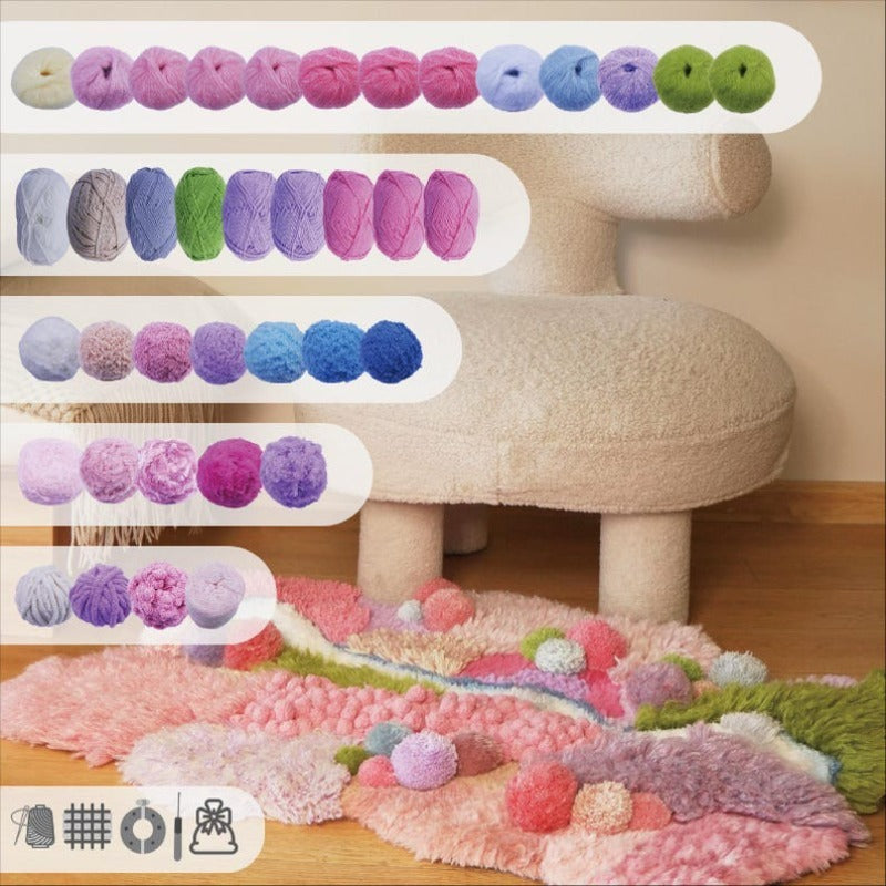 Pink Moss Carpet, Latch Hook Kit, Beginner DIY Project with Tutorials