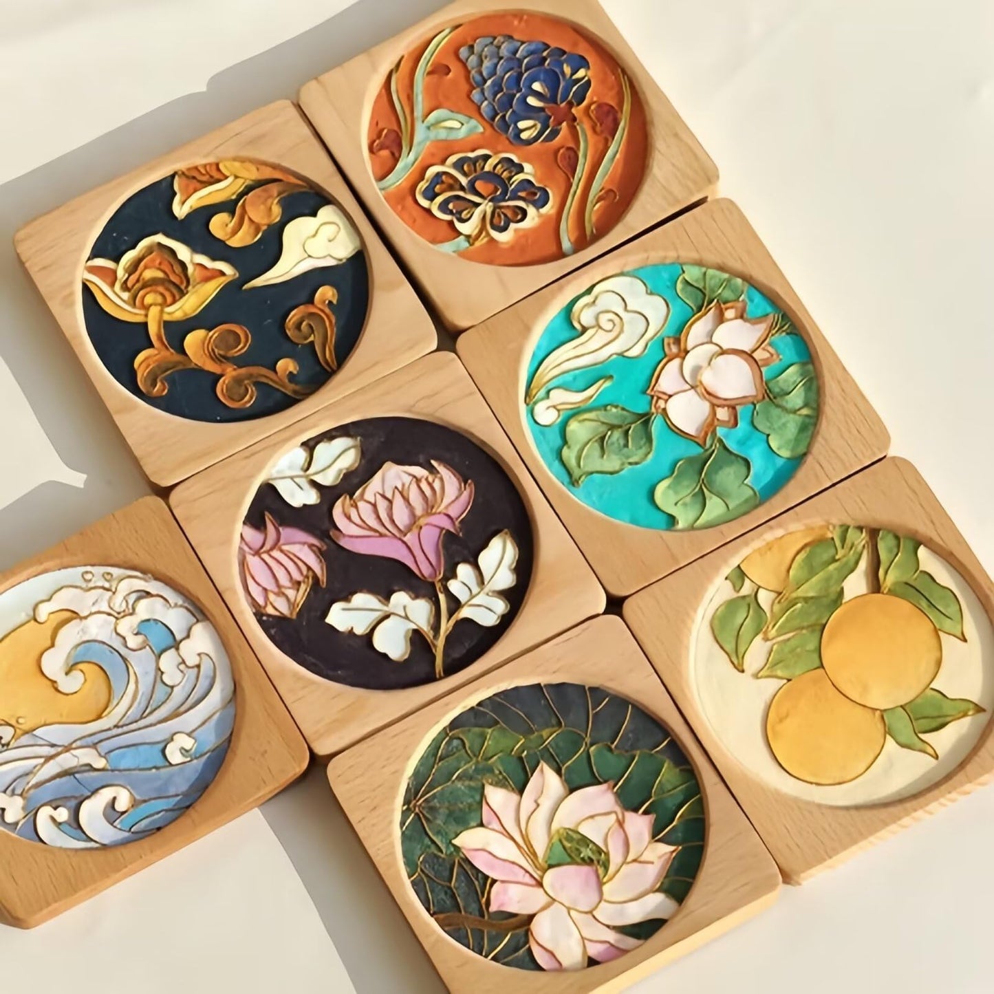 6PCs DIY Coasters Filigree Enamels Art with Epoxy Resin Unique Crafts Coaster DIY Kits Perfect Hobby for Adults Teens Elderly Handmade Home Decor Gifts