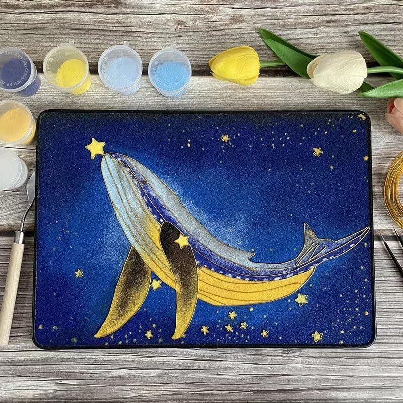 Whales, DIY Cloisonne Filigree Enamel Painting Kit, with Tutorial& All Tools