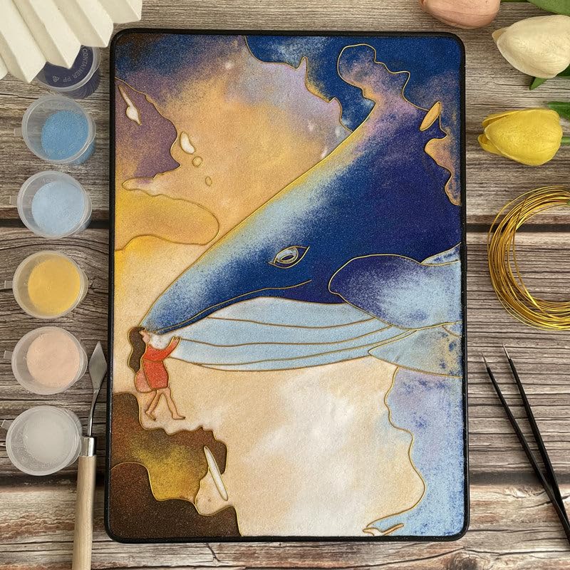 Whales, DIY Cloisonne Filigree Enamel Painting Kit, with Tutorial& All Tools