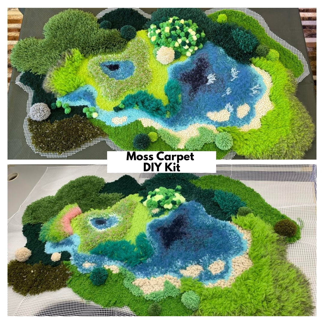 Salt Lake Moss Carpet, Latch Hook Kit, Beginner DIY Project with Tutorials