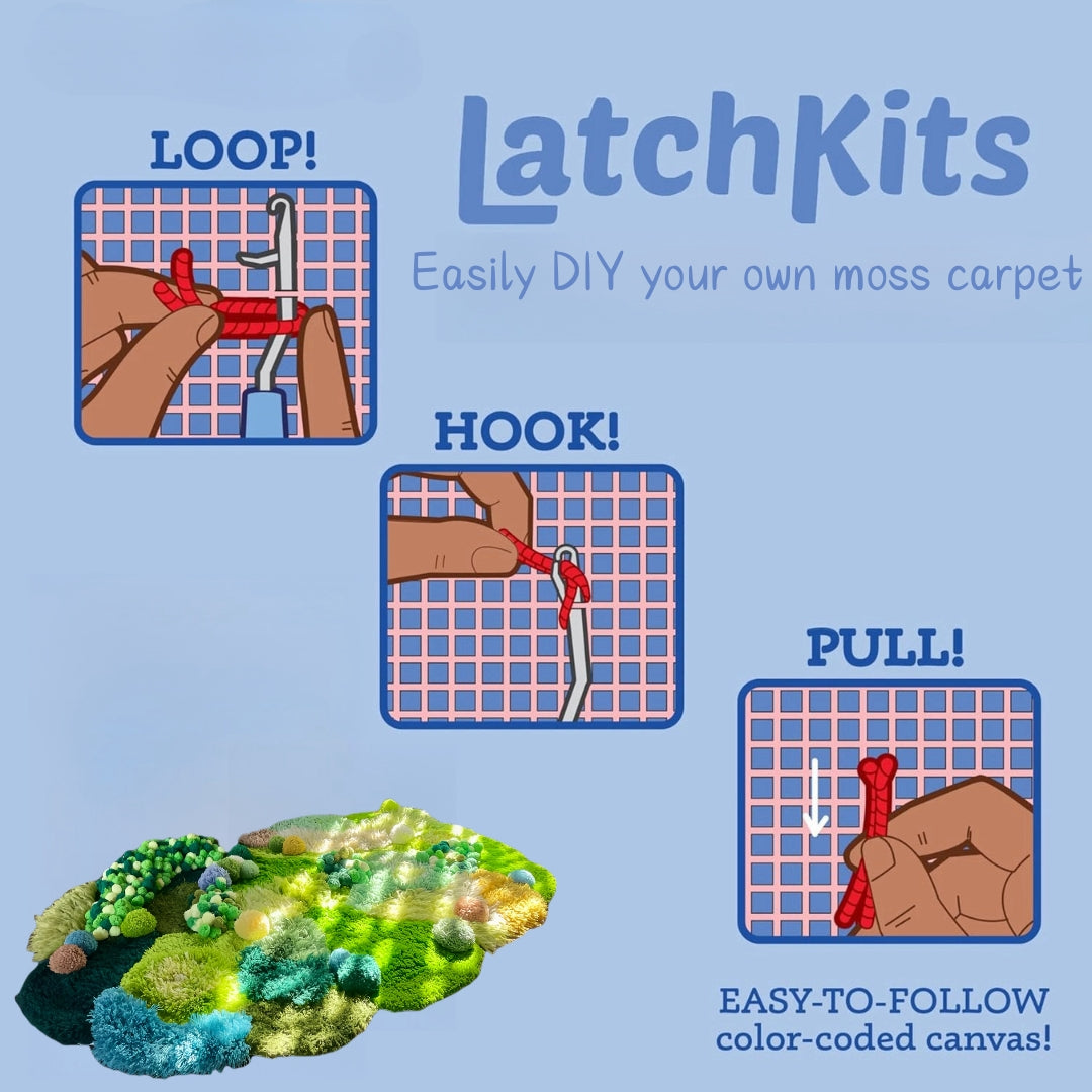 Spring Moss Carpet, Latch Hook Kit, Beginner DIY Project with Tutorials