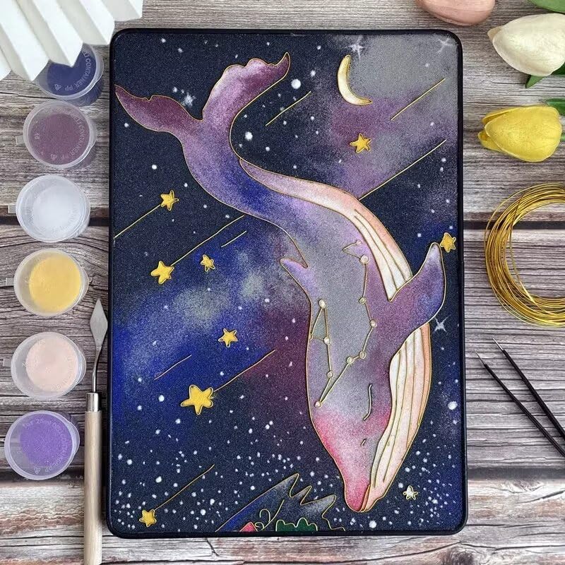 Whales, DIY Cloisonne Filigree Enamel Painting Kit, with Tutorial& All Tools