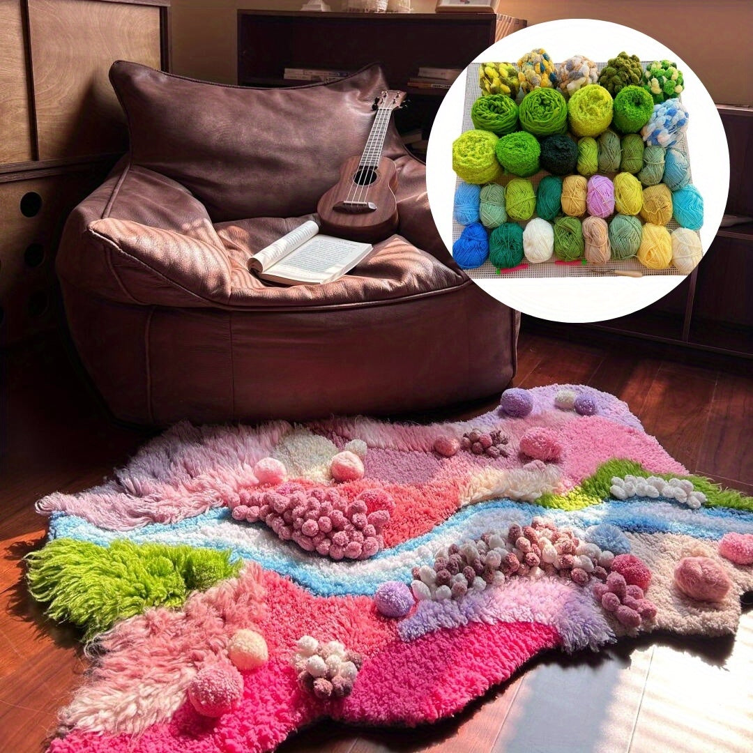 Pink Moss Carpet, Latch Hook Kit, Beginner DIY Project with Tutorials
