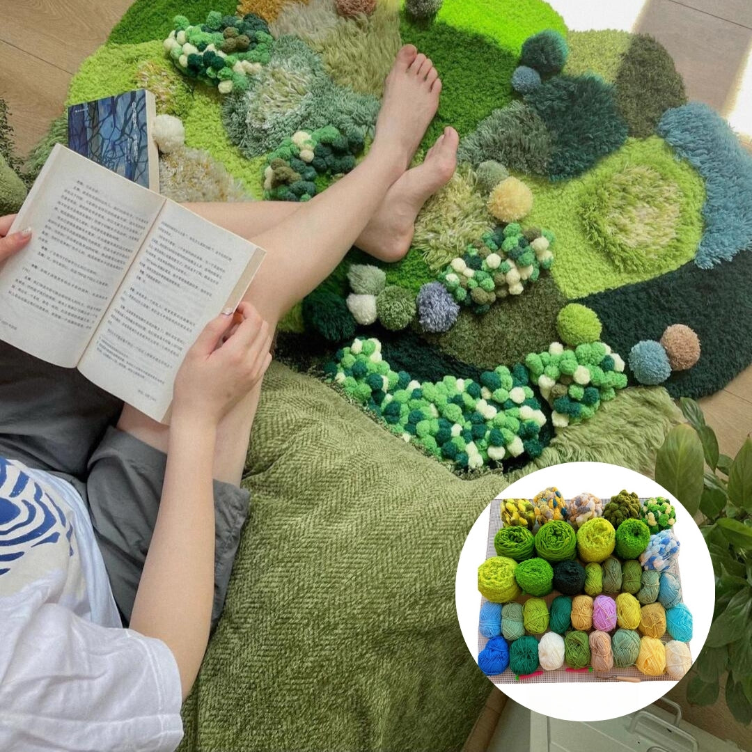 Spring Moss Carpet, Latch Hook Kit, Beginner DIY Project with Tutorials