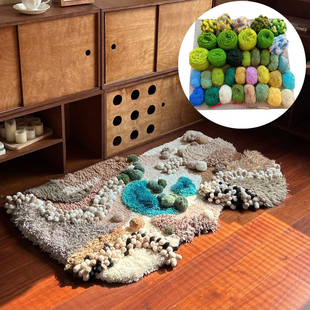 Desert Moss Carpet, Latch Hook Kit, Beginner DIY Project with Tutorials