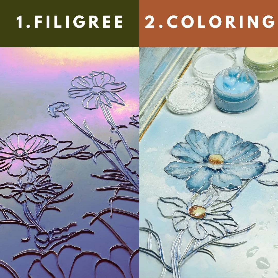 Butterfly Filigree on Glass, DIY Cloisonne Filigree Enamel Painting Kit, with Tutorial& All Tools