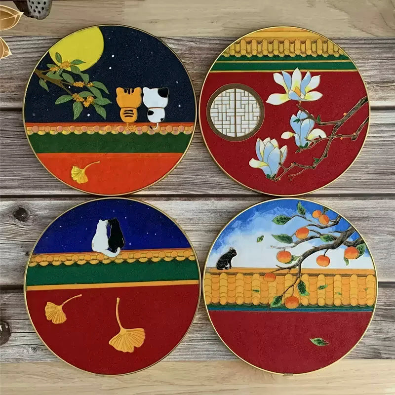 2 Cats Under Moon,Beginner Cloisonne Enamel DIY Kit, with Tutorial& All Tools