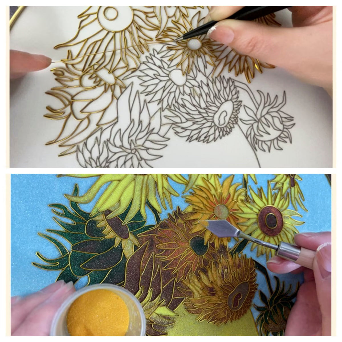 Van Gogh Sunflower, DIY Cloisonne Filigree Enamel Kit, with Tutorial& All Tools