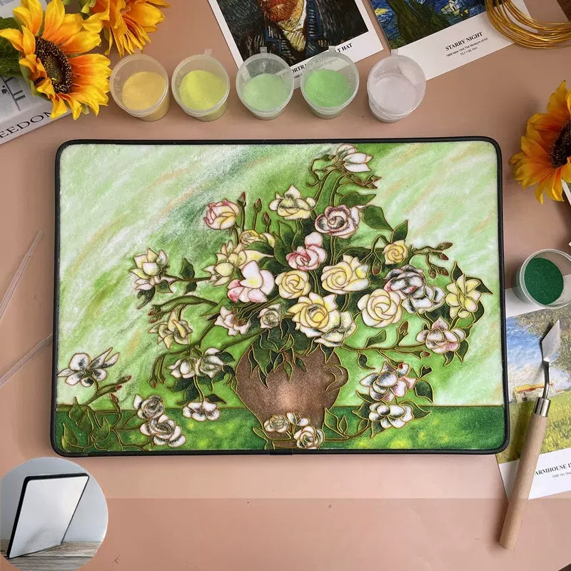 Van Gogh White Roses, DIY Cloisonne Filigree Enamel Kit, with Tutorial& All Tools