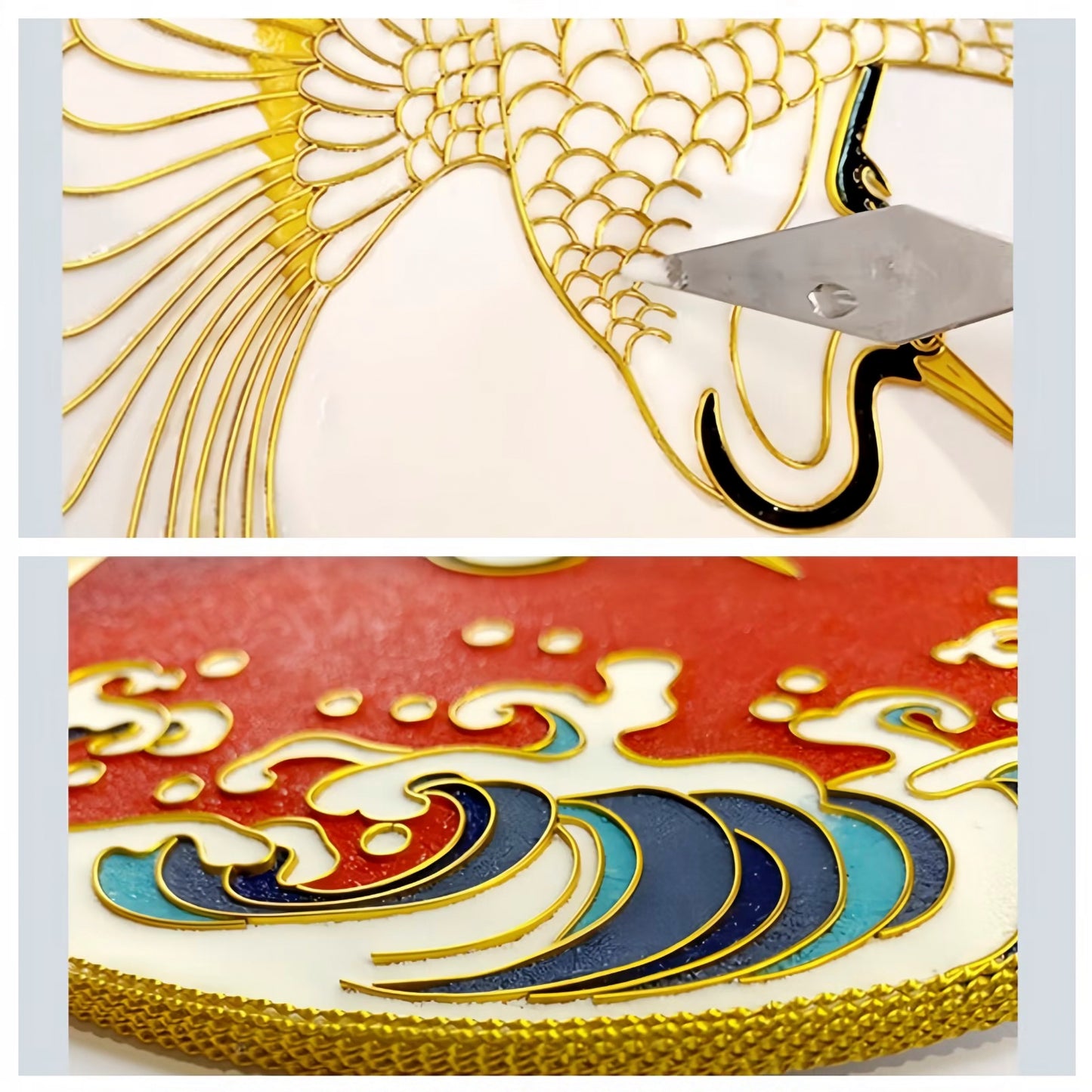 Crane and Sun, DIY Cloisonne Filigree Enamel Kit, with Tutorial& All Tools