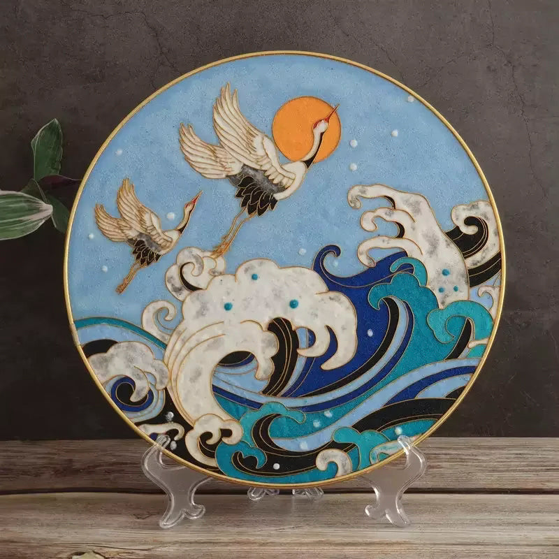Crane over Blue Waves,Beginner Cloisonne Enamel DIY Kit, with Tutorial& All Tools