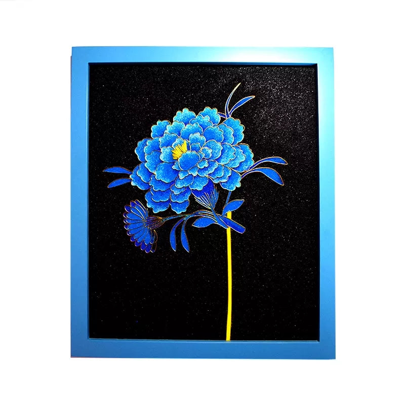 DIY Filigree Cloisonne Enamel Paint by Numbers Kit, Pre-Drawn Painting for Adults Beginners and Kids,6" W x 8" L,Folk Art,Blue Peony