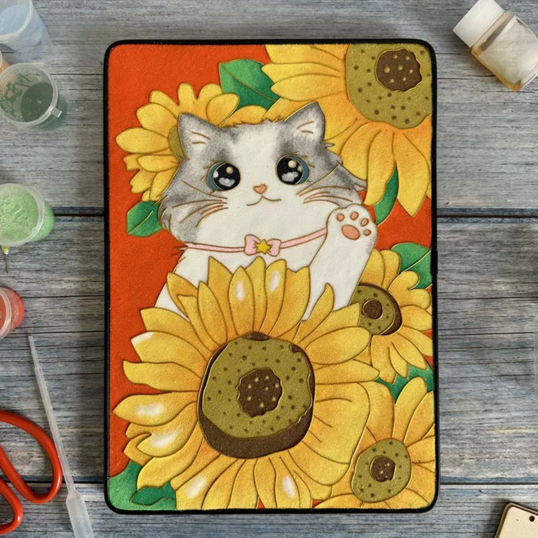 Sunflower Cat, DIY Cloisonne Filigree Enamel Kit, with Tutorial& All Tools