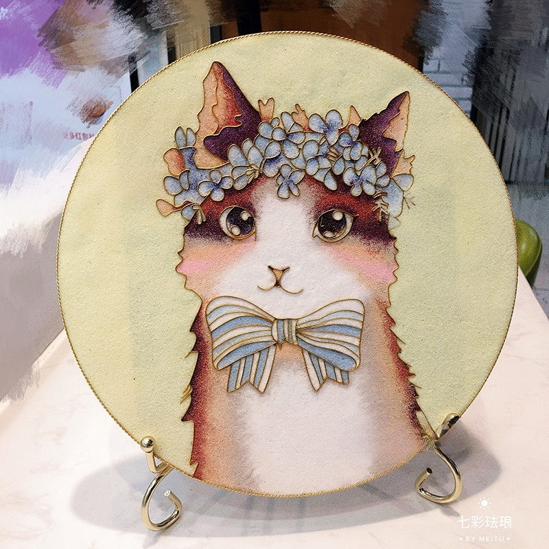 Lilac Cat, DIY Cloisonne Filigree Enamel Painting Kit, with Tutorial& All Tools