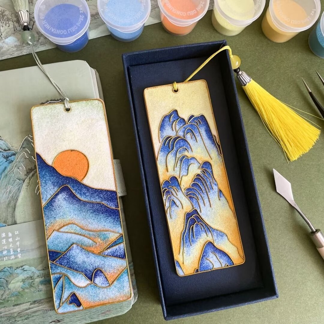 3PCs Mountains Bookmarks, DIY Cloisonne Filigree Enamel Painting Kit, with Tutorial& All Tools