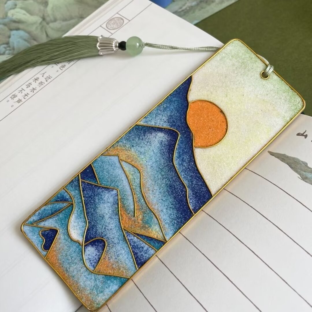 3PCs Mountains Bookmarks, DIY Cloisonne Filigree Enamel Painting Kit, with Tutorial& All Tools