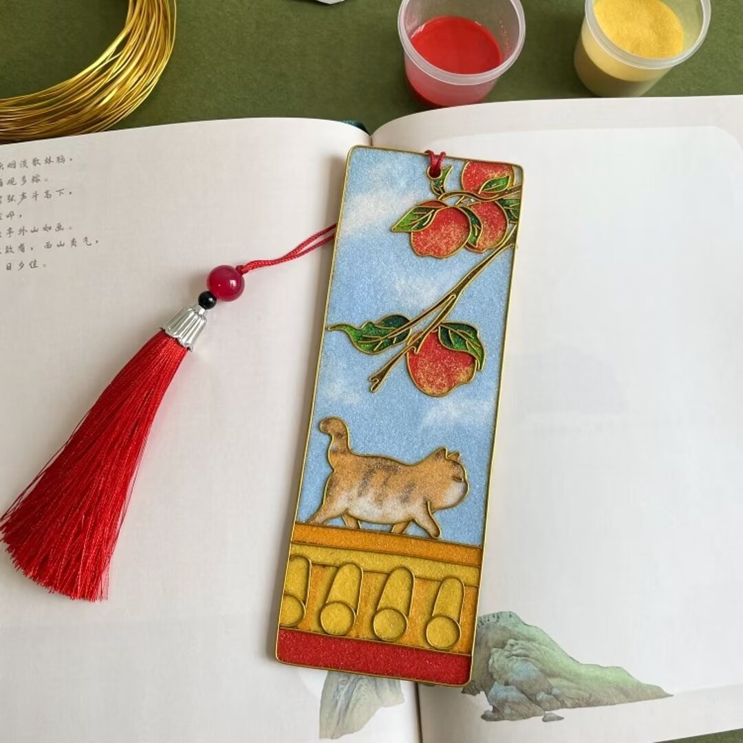 3PCs Cat in Palace Bookmarks, DIY Cloisonne Filigree Enamel Painting Kit, with Tutorial& All Tools