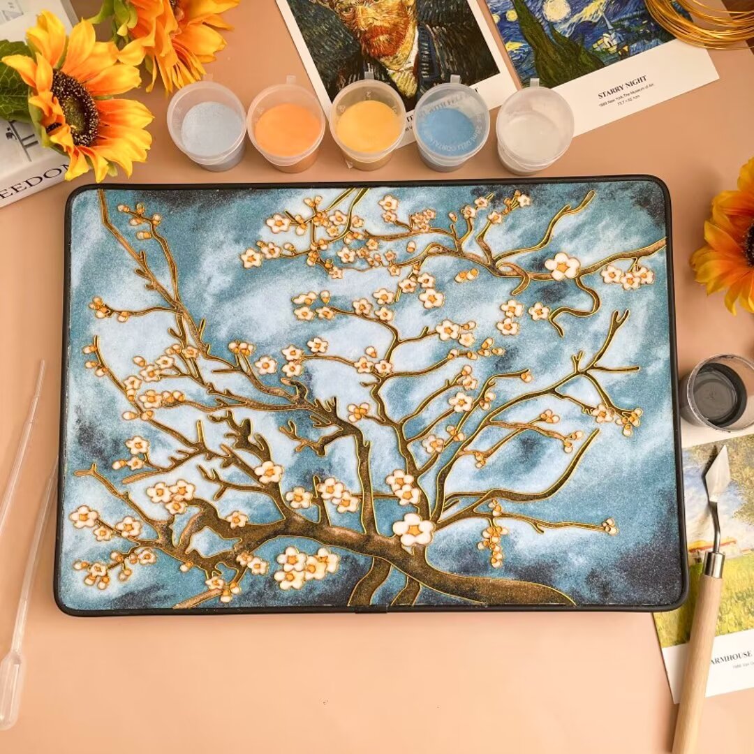 Van Gogh Almond Blossom, DIY Cloisonne Filigree Enamel Kit, with Tutorial& All Tools