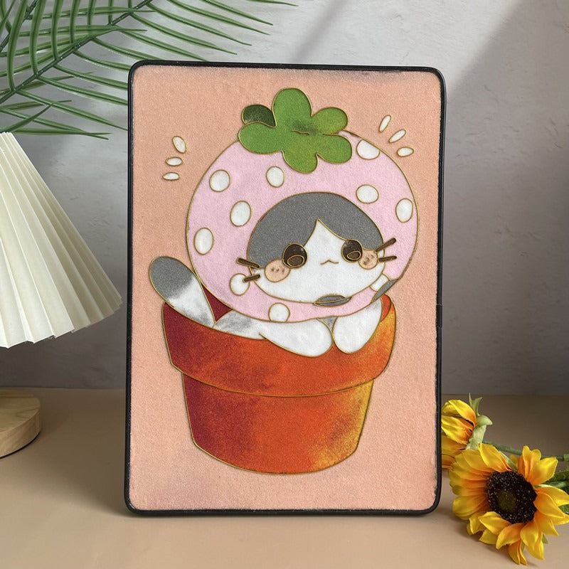 Strawberry Cat, DIY Cloisonne Filigree Enamel Kit, with Tutorial& All Tools
