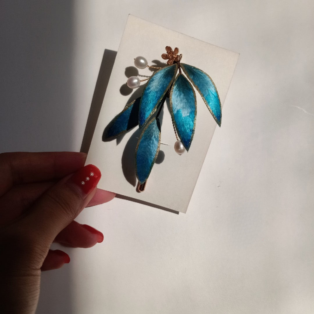 Bamboo Branch, Handmade Silk Velvet Flower,Brooch/Hair Pin/Clip