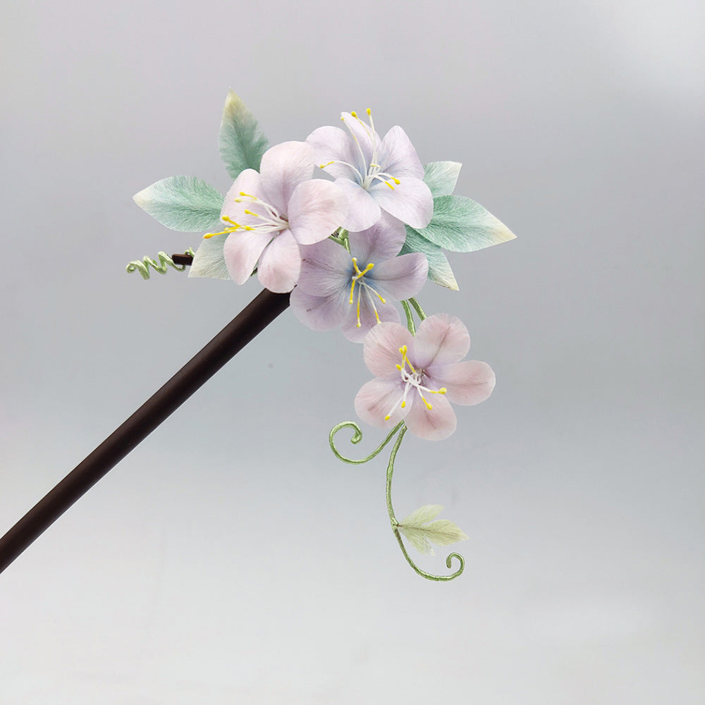 Bamboo Hairstick, Handmade Silk Velvet Flower,Brooch/Hair Pin/Clip