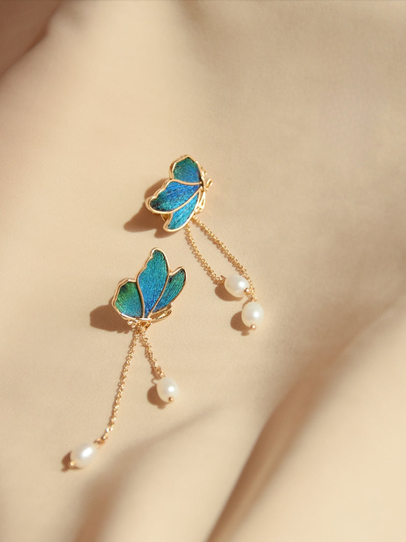 Peacock Feather & Natural Pearl Earrings,Handmade Silk Velvet Flower,Brooch/Hair Pin/Clip