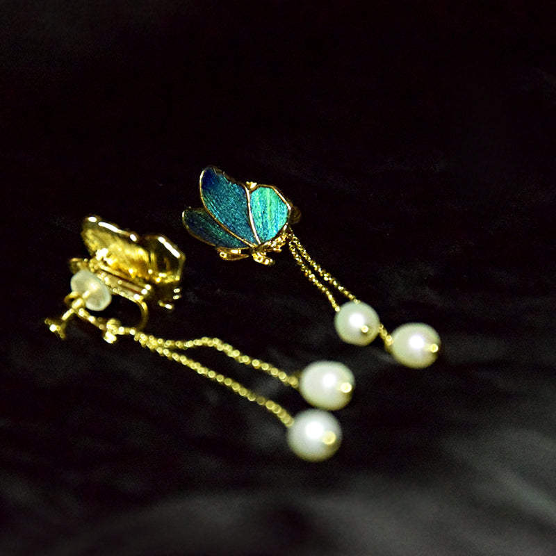 Peacock Feather & Natural Pearl Earrings,Handmade Silk Velvet Flower,Brooch/Hair Pin/Clip
