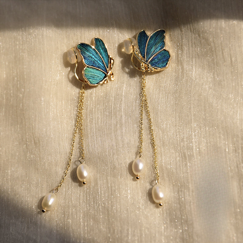 Peacock Feather & Natural Pearl Earrings,Handmade Silk Velvet Flower,Brooch/Hair Pin/Clip