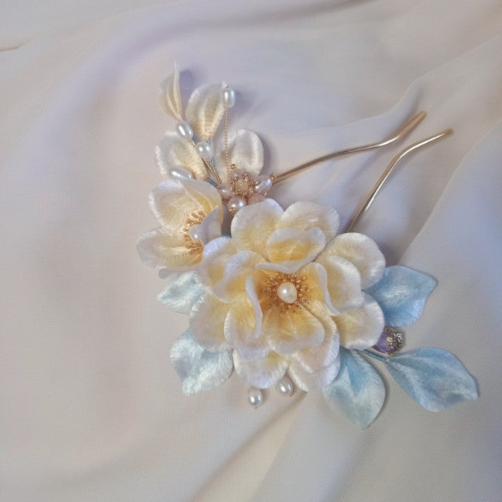 Moonlight, Handmade Silk Velvet Flower,Brooch/Hair Pin/Clip