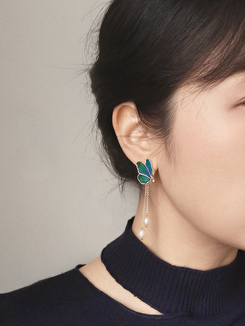 Peacock Feather & Natural Pearl Earrings,Handmade Silk Velvet Flower,Brooch/Hair Pin/Clip