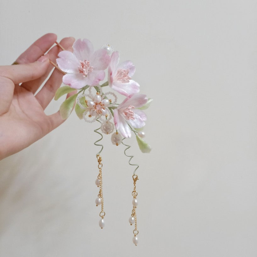 Pink Sakura, Handmade Silk Velvet Flower,Brooch/Hair Pin/Clip
