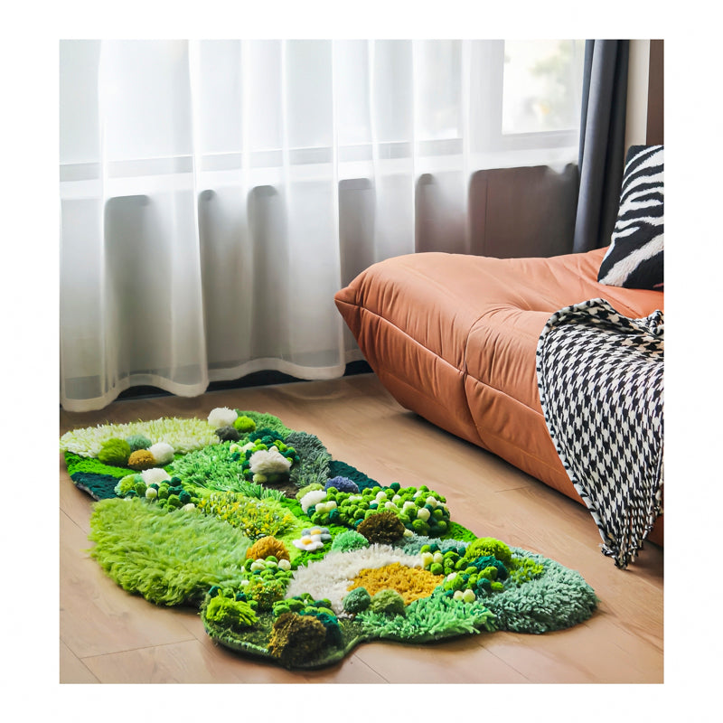 Latch Hook DIY Kit Moss Carpet DIY Material Package Bedroom Living Room Bedside Light Luxury Green Plush