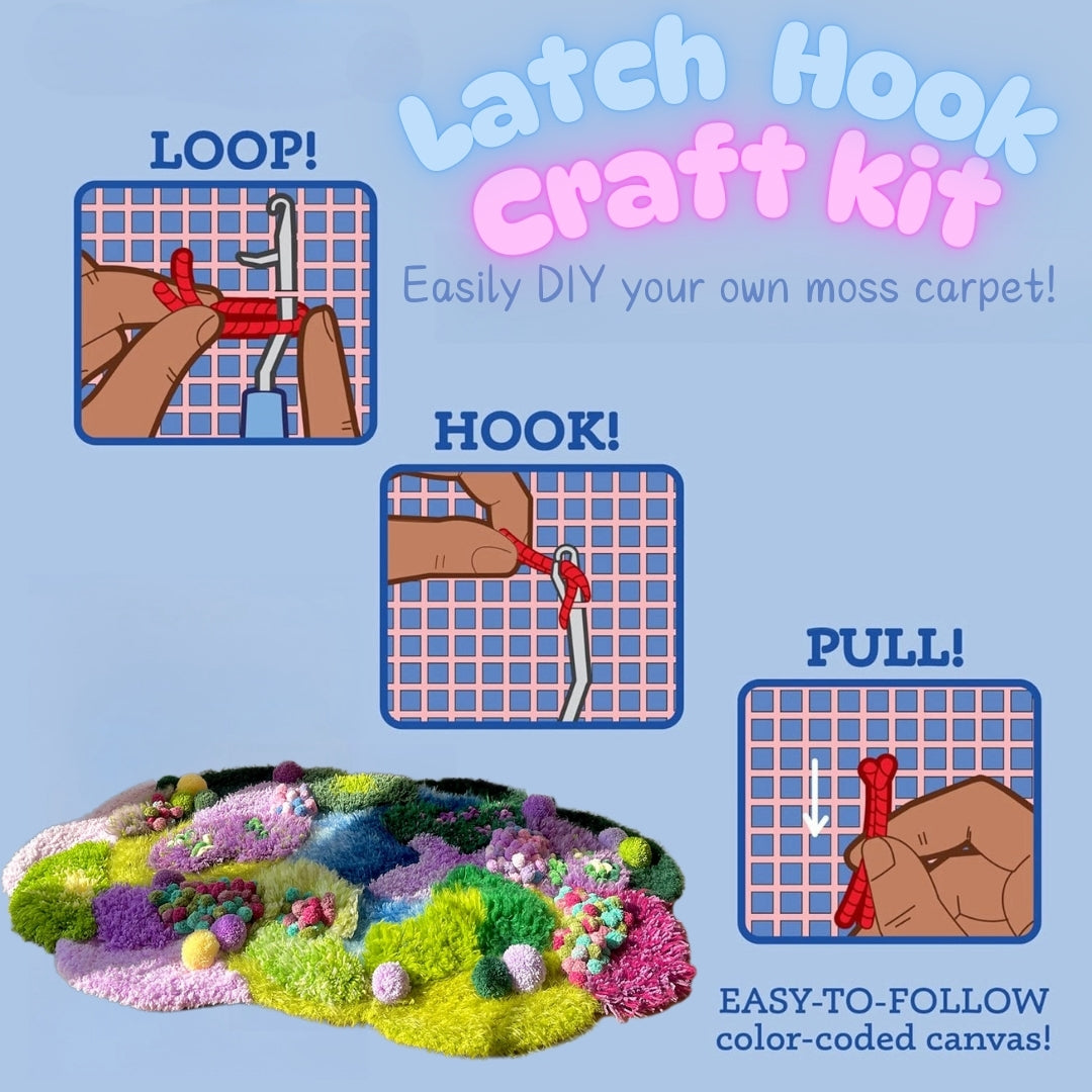 Lavender Moss Carpet, Latch Hook Kit, Beginner DIY Project with Tutorials
