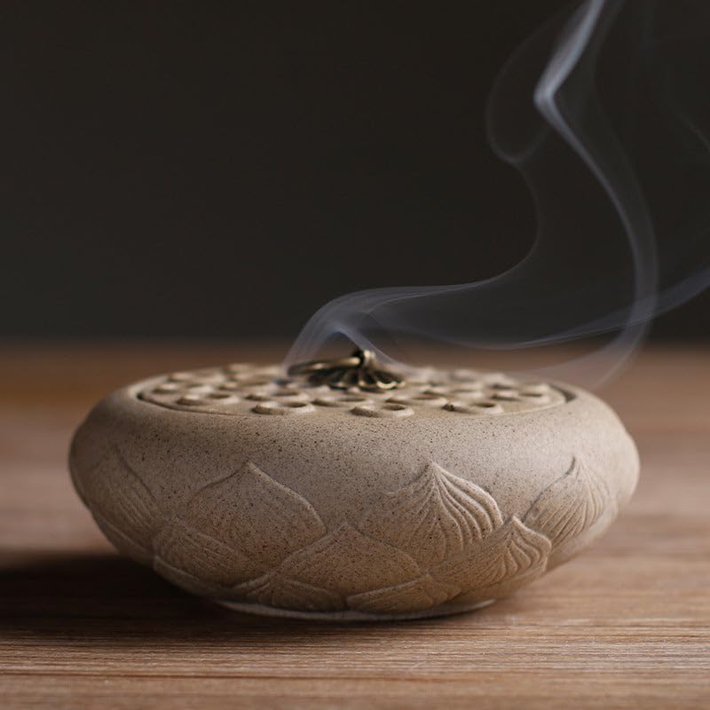 Purple Sand Lotus Burner Sandalwood Burner Ceramic Plate Burner,Home Decor Aromatherapy Ornament