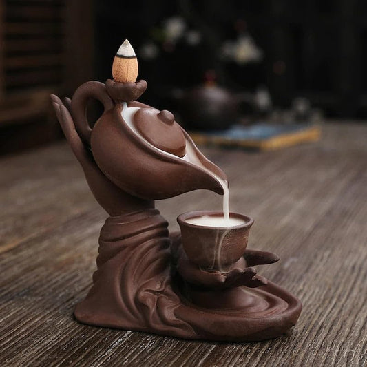 Teapot,Ceramic,Waterfall Backflow Incense Burner,Home Decor Aromatherapy Ornament