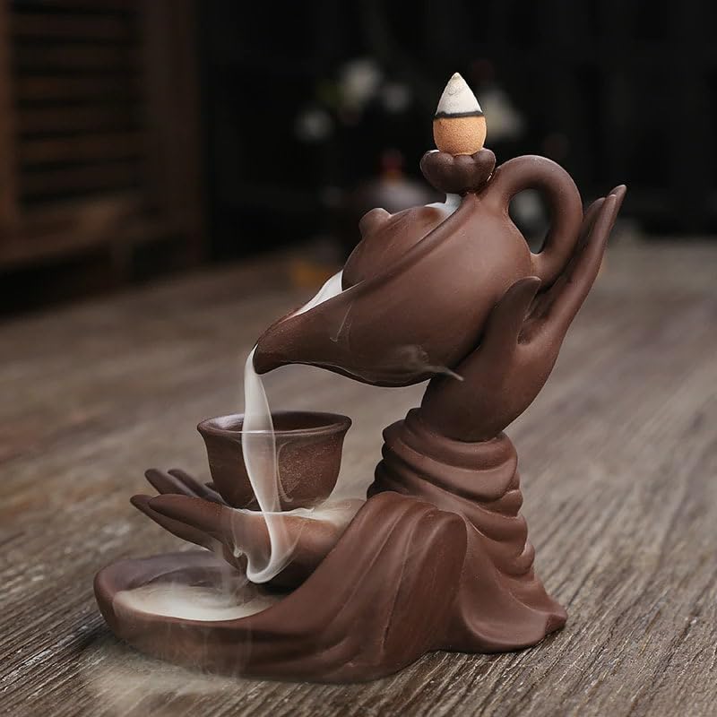 Teapot,Ceramic,Waterfall Backflow Incense Burner,Home Decor Aromatherapy Ornament