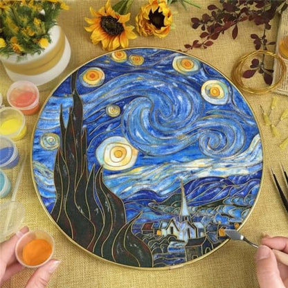 Starry Night, DIY Cloisonne Filigree Enamel Painting Kit, with Tutorial& All Tools