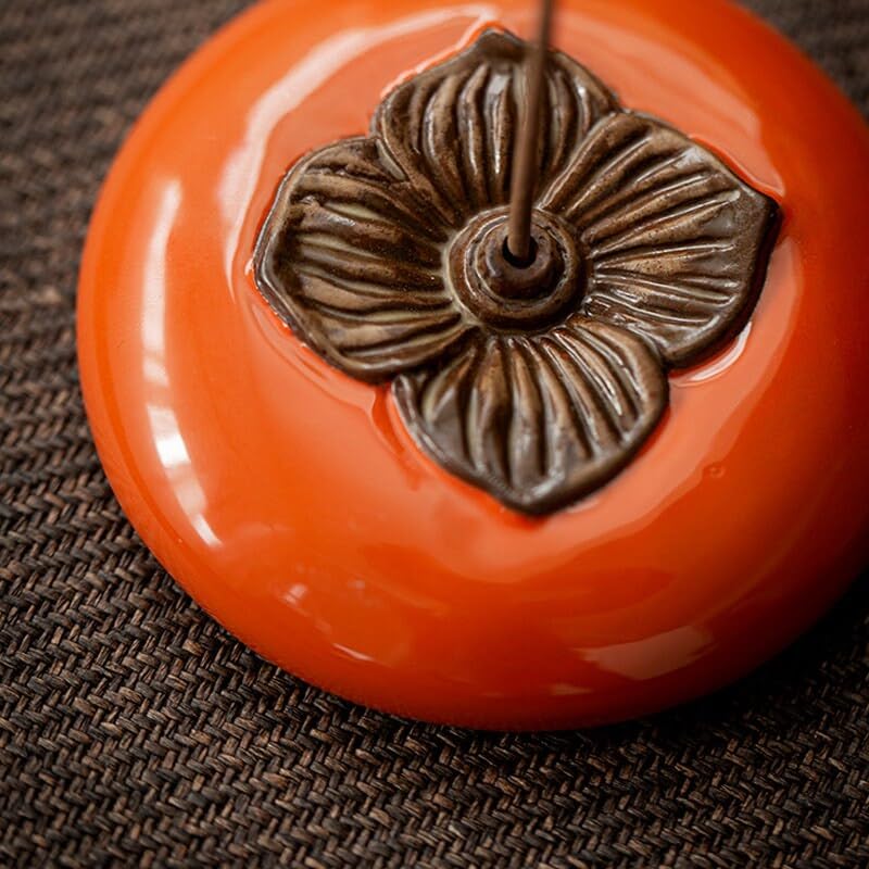 Persimmon,Ceramic Incense Burner with Lid,Home Decor Aromatherapy Ornament