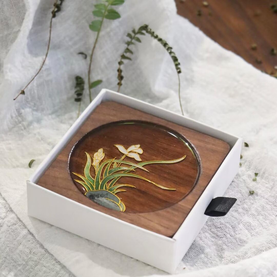 DIY Coasters,Filigree Enamels Art with Epoxy Resin,Black Walnut Wood,Unique Crafts Coaster DIY Kits Perfect Hobby for Adults Teens Elderly Handmade Home Decor Gifts