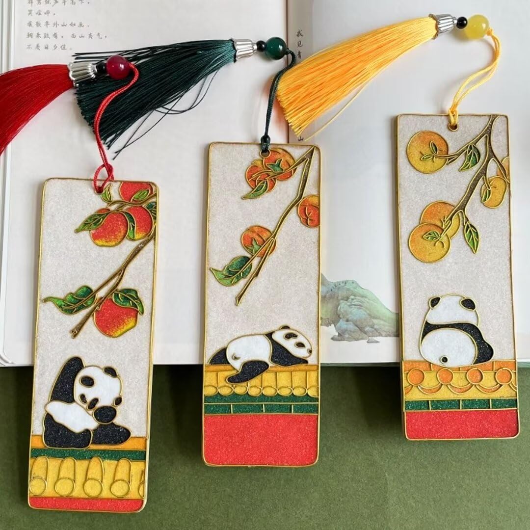 3Pcs Large Size DIY Bookmarks,Panda Series,Cloisonne Bookmark DIY Kit Suitable for Beginners,Bookmarks Maker, Handmade DIY Paint by Numbers Kit with Pre-Drawn Graph,Folk Art