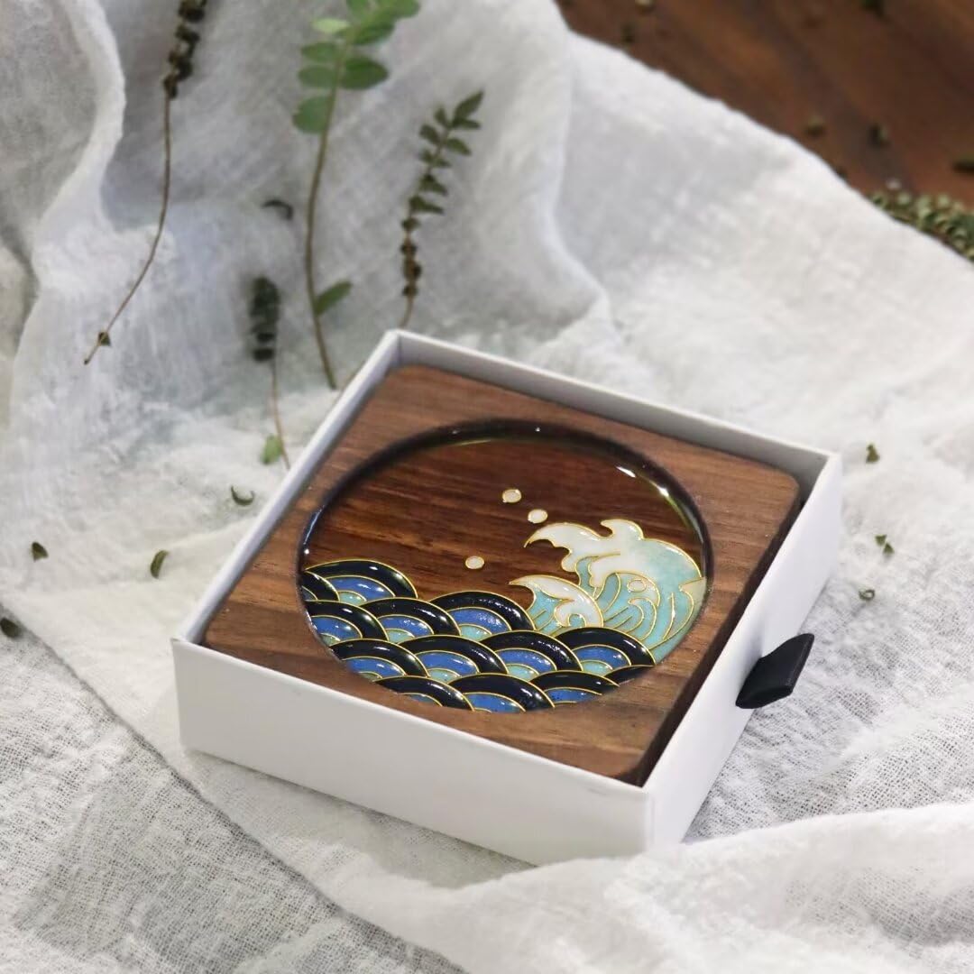 DIY Coasters,Filigree Enamels Art with Epoxy Resin,Black Walnut Wood,Unique Crafts Coaster DIY Kits Perfect Hobby for Adults Teens Elderly Handmade Home Decor Gifts