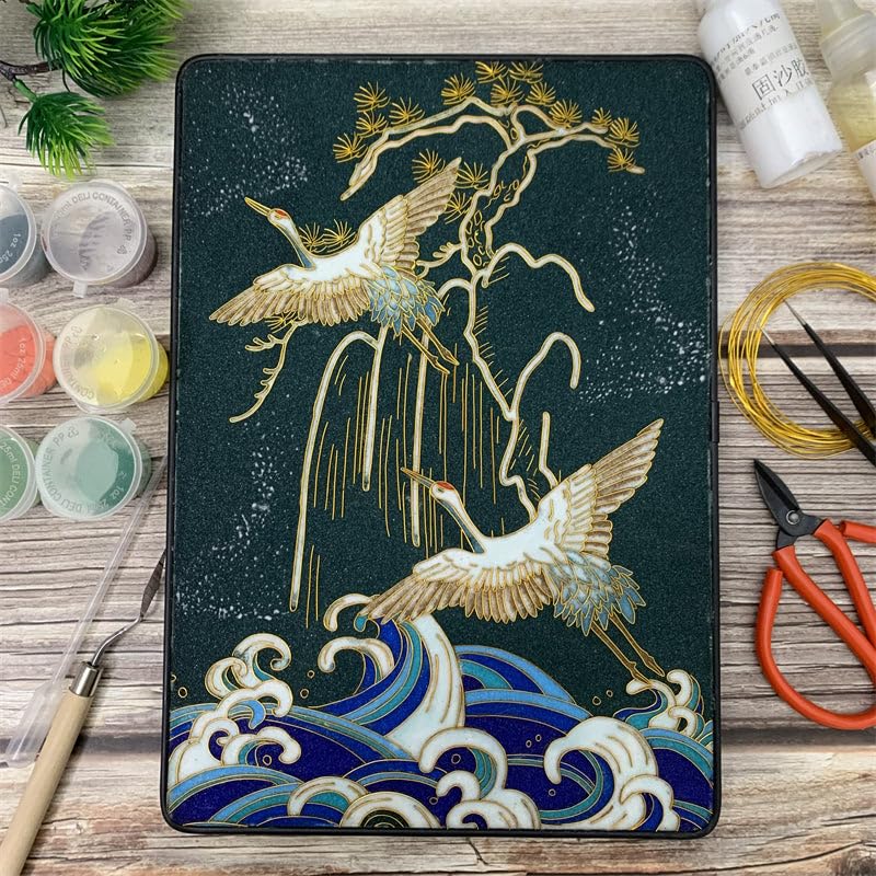 Cloisonne DIY Kit Suitable for Beginners,Koi and Crane,Home Decoration,Including All Tools,Paint by Numbers Kit,Pre-Drawn Painting for Adults and Kids,8.3'' W x 12'' L Frame,Folk Art