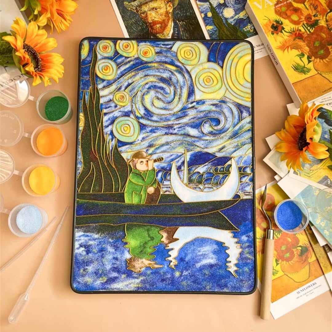 Cloisonne DIY Kit Suitable for Beginners,Van Gogh,Home Decoration,Including All Tools,Paint by Numbers Kit,Pre-Drawn Painting for Adults and Kids,8.3'' W x 12'' L Frame,Folk Art